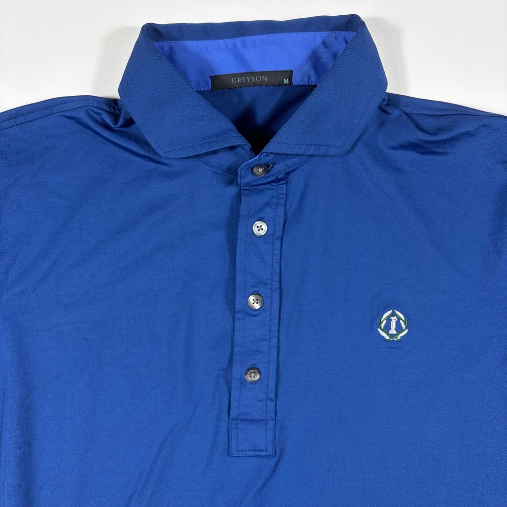 Greyson Polo Shirt Mens Medium Short Sleeve Performance Wolf Logo Blue